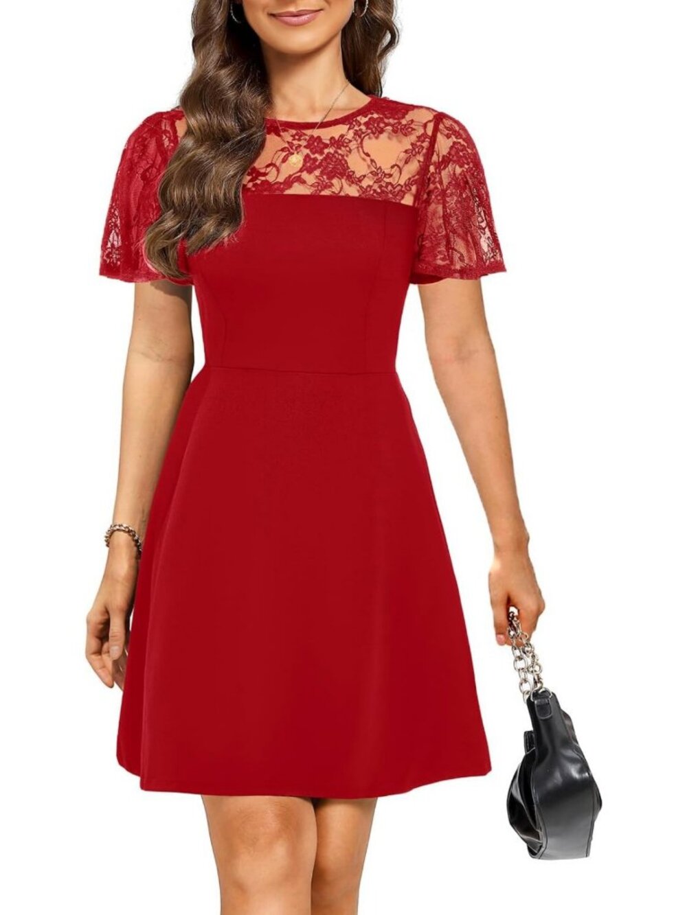 Elegant Lace Sleeve A-Line Cocktail Dress for Wedding Guests - Short & Stylish